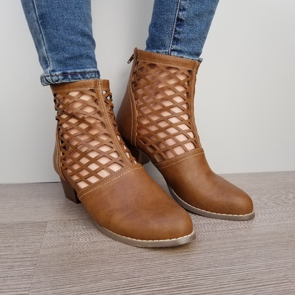Brown Cut out Ankle Perforated Spring Boots - Picture 4 of 8